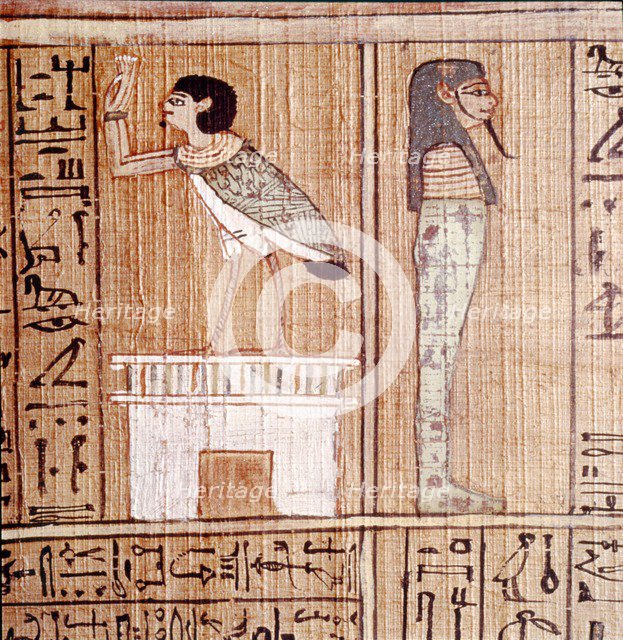Soul-bird & Mummy, Book of the Dead, Egyptian Papyrus of Ani, Thebes, c1250BC. Artist: Unknown.