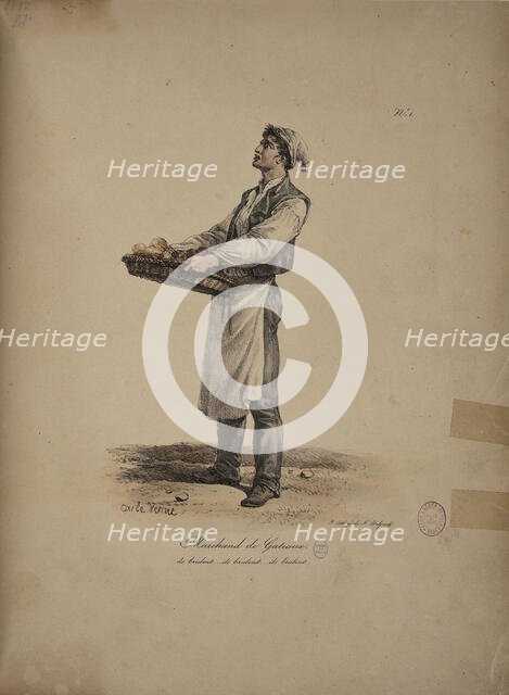 Cake seller. From the Series "Cris de Paris" (The Cries of Paris), 1815. Creator: Vernet, Carle (1758-1836).