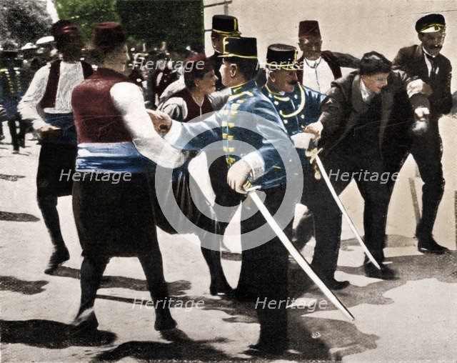 Arrest of Gavrilo Princip, assassin of Archduke Franz Ferdinand, 1914. Artist: Unknown.