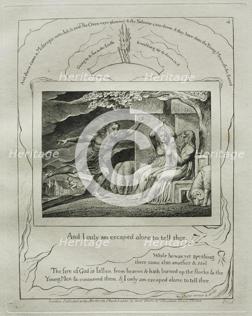 The Book of Job: Pl. 4, And I only am escaped alone to tell thee, 1825. Creator: William Blake (British, 1757-1827).