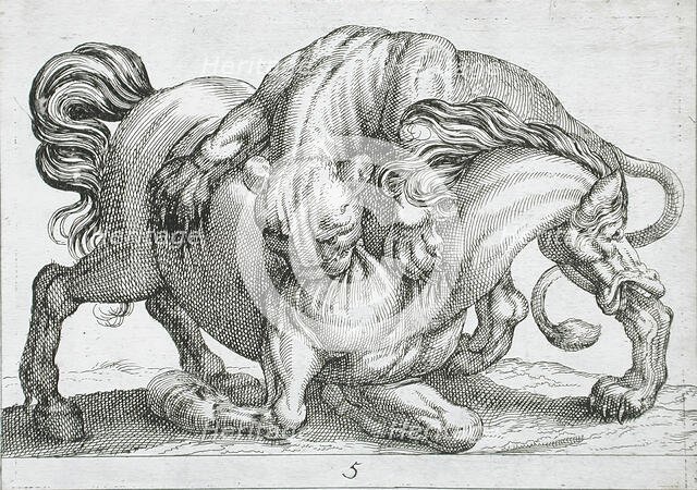 A Lion Attacking a Horse, 1610. Creator: Hendrick Hondius I.