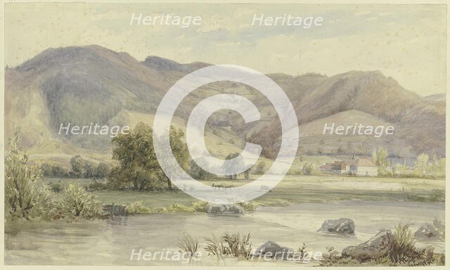 River landscape with high mountains, mid-late 19th century. Creator: Karl Peter Burnitz.