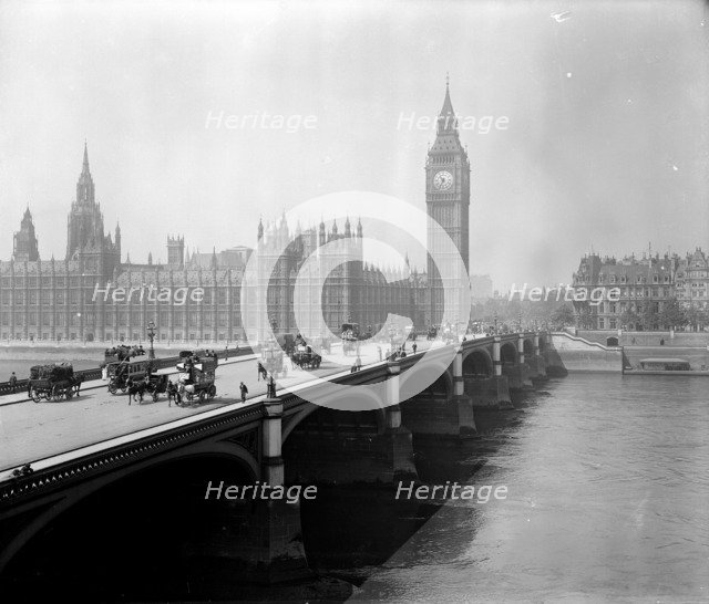 The Palace of Westminster and Big Ben, London, after 1881. Artist: Unknown