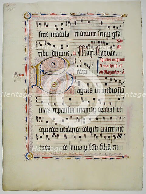 Manuscript Leaf with Initial B, from an Antiphonary, German, second quarter 15th century. Creator: Unknown.