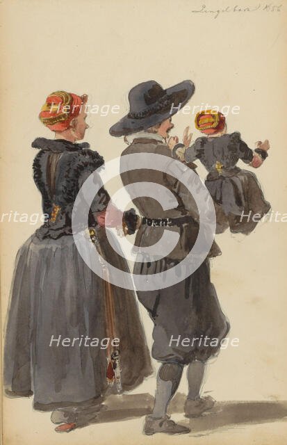 Woman and man with child, c. 1846-c. 1882. Creator: Cornelis Springer.