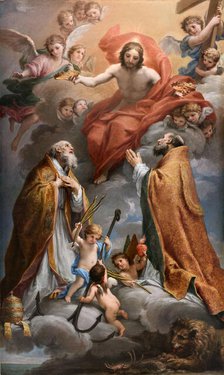 Christ in glory with Saints Clement and Ignatius of Antioch, End of 17th cen.. Creator: Mancini; Francesco (1679-1758).