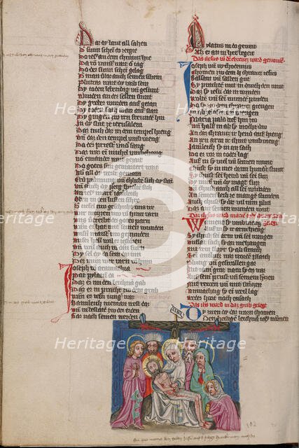 The Deposition; Weltchronik, about 1400-1410. Creator: Unknown.