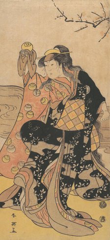 The Fourth Iwai Hanshiro as a Woman Holding a Crystal Ball and Dancing on the Bank of ..., ca. 1788. Creator: Katsukawa Shun'ei.