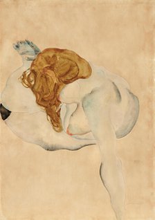 Female nude leaning on her arm, 1912. Creator: Schiele, Egon (1890-1918).