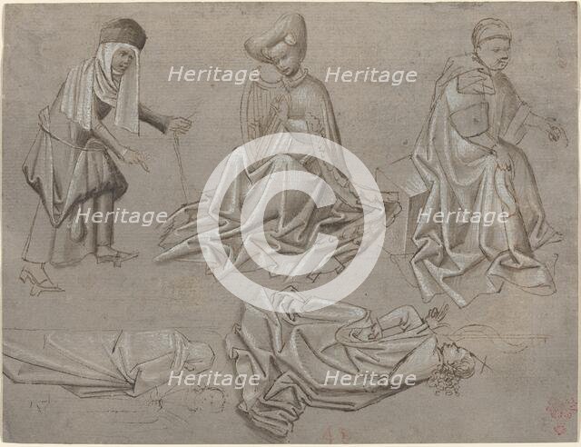 Studies for Six Figures (sheet from a model book) [recto], c. 1450/1460. Creator: Unknown.