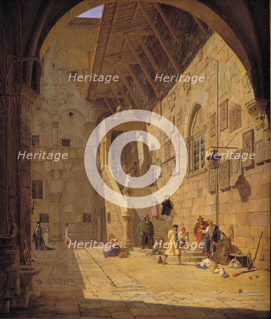 The Courtyard of the Palazzo del Bargello. Florence, 1842. Creator: Jorgen Pedersen Roed.