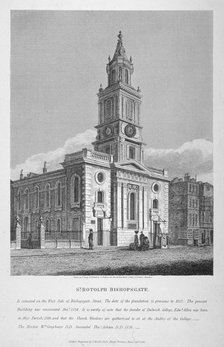 View of the Church of St Botolph without Bishopsgate, City of London, 1812. Artist: Joseph Skelton