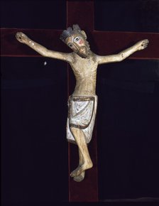  'Christ of Solsona', polychromed wood carving, Christ crucified with feet together by a single n…