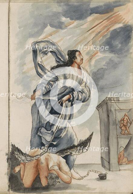 Figure in a long robe with a chained angel, 1696. Creator: Hendrick van Beaumont.