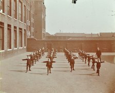 Drill in playground, Alma Boys School, Bermondsey, London, 1908. Artist: Unknown.