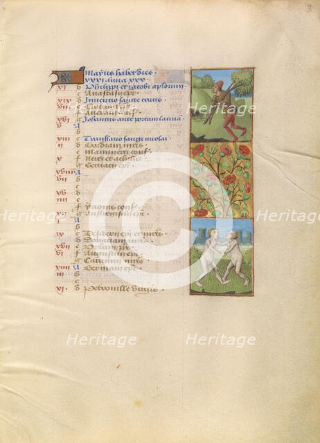 May Calendar Page; Courting; Gemini; Katherine Hours, about 1480-1485. Creator: Unknown.