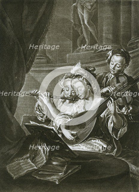 'Flute, violin and chitarrone (George Frederick Handel as a young musician in Hamburg); eighteenth c Artist: Unknown.