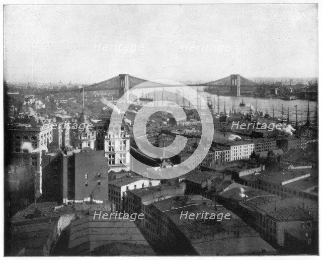 New York and the Brooklyn Bridge, late 19th century. Artist: John L Stoddard