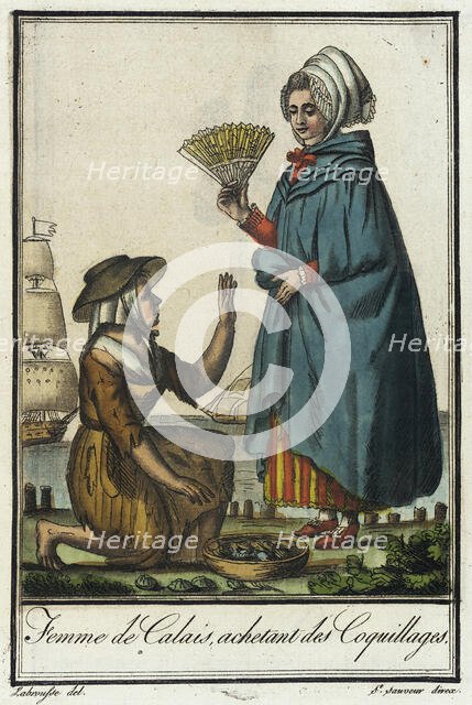Costumes de Différent Pays, 'Femme de Calais, Achetant des Coquillages', c1797. Creators: Jacques Grasset de Saint-Sauveur, LF Labrousse.
