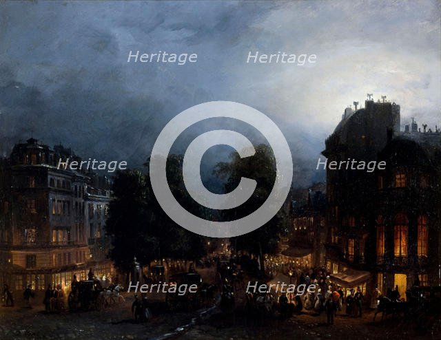 Boulevard des Italiens at night, ca 1835. Creator: Ferri, Domenico (1795-1878).