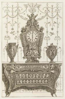 Design for bureau with clock, vases and foliate ornamentation, 1769.  Creator: Giovanni Battista Piranesi.