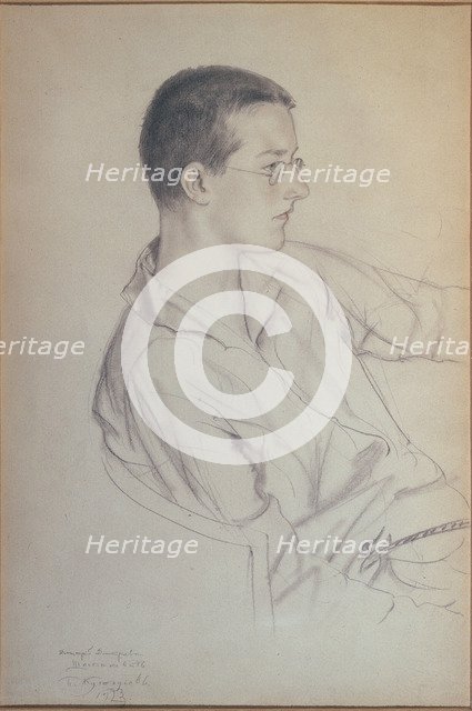 Portrait of the composer Dmitri Shostakovitch (1906-1975), 1923. Artist: Kustodiev, Boris Michaylovich (1878-1927)