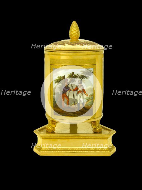 Ice pail depicting English and Spanish soldiers, 1817-1819. Artist: Unknown.