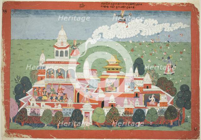 Pradyumna Enters the Palace of the Demon Sambar and Challenges him to Battle, page..., c. 1775. Creator: Unknown.