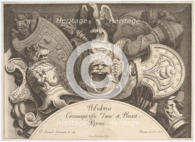 Divers Trophées (Weapon Trophies after the Façade of Palazzo Milesi in Rome), 1651. Creators: Polidoro da Caravaggio, Rene Lochon.