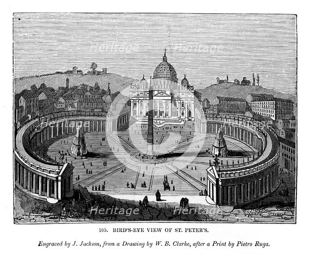 Bird's eye view of St Peter's, 1843. Artist: J Jackson