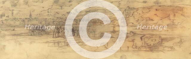 Estuary with a Fortified Seaport at Left and Cliffs at Right, c. 1882. Creator: Felix Hilaire Buhot.