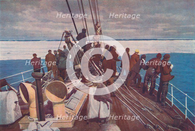 'Captain Scott's ship, the Terra Nova, entering pack ice of South Polar Regions', c1910-192, (1936)  Artist: Unknown.