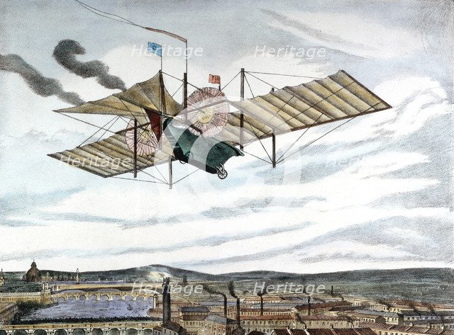 Henson and Stringfellow's 1843 design for steam-powered flying machine, 1843. Artist: Unknown