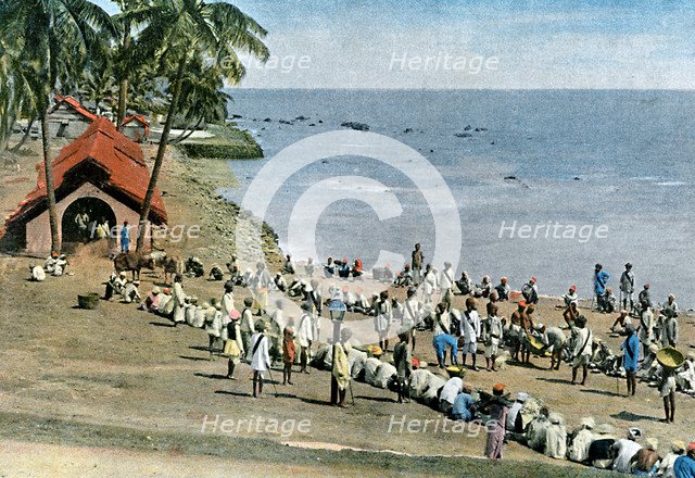 Communal village meal, Andaman and Nicobar Islands, Indian Ocean, c1890. Artist: Gillot