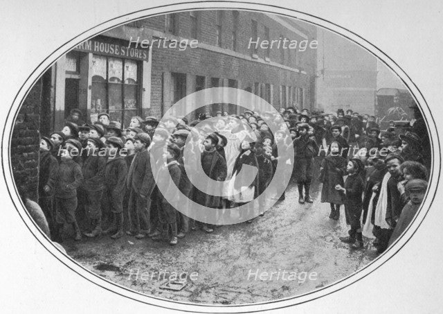 Children waiting for free meals, London, c1900 (1901). Artist: Unknown.