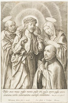Ignatius of Loyola kneeling before Christ, the Virgin and St Peter, n.d. Creator: Jan Wierix.