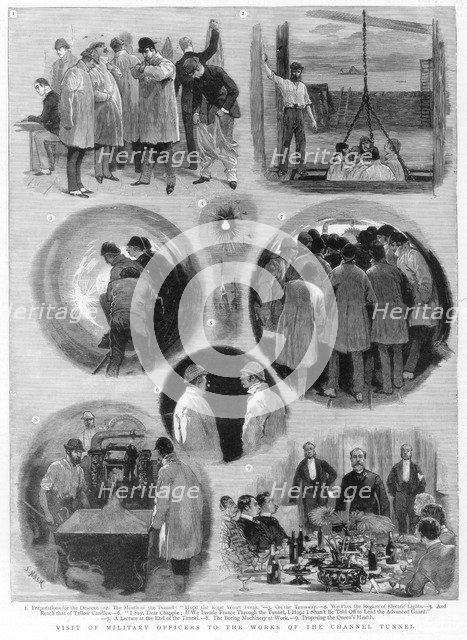 Visit of military officials to the works of the channel tunnel, 1884.Artist: J Nash