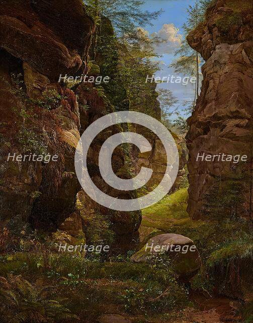 Rocky gorge in the Uttewalder Grund in Saxon Switzerland, 1820. Creator: August Heinrich.