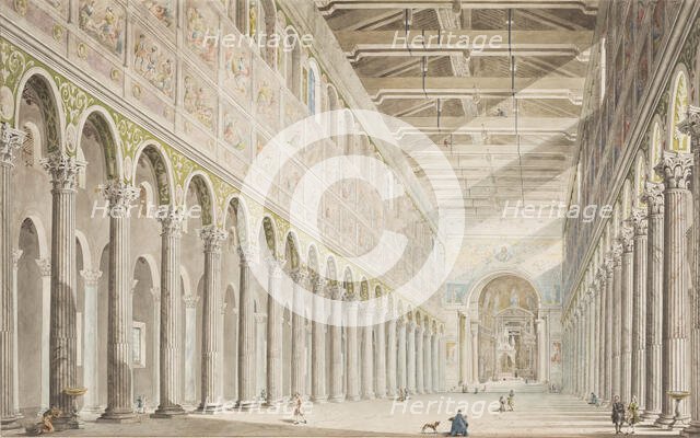 The interior of the Basilica of St. Paul Outside the Walls in Rome. Creator: Francesco Pannini.