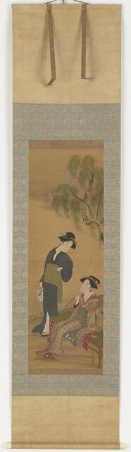Two women under a willow tree, 1726-1792. Creator: Shunsho.