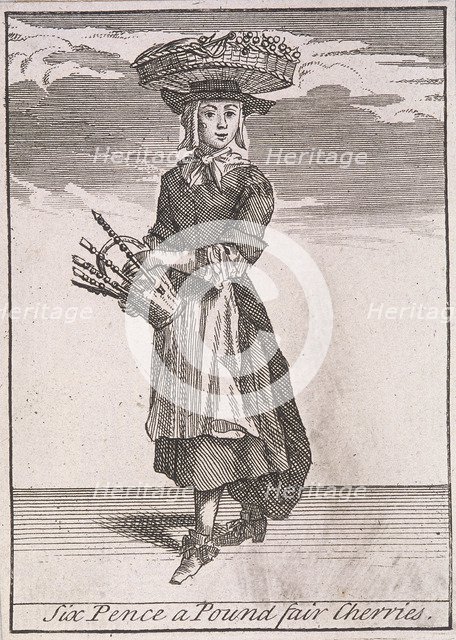 'Six Pence a Pound fair Cherries', Cries of London, (c1688?). Artist: Anon