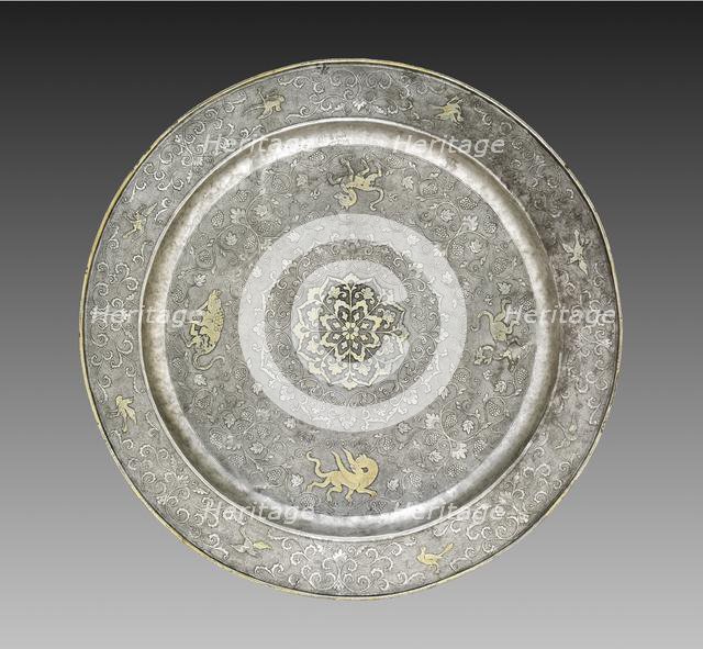 Footed Platter with Design of Mythical Beasts amid Grapevines, 700s. Creator: Unknown.