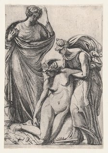 Study supporting the fainting personification of Sculpture; standing next to them, Fran..., 1607-61. Creator: Pierre Biard.