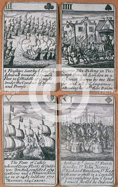 English playing cards commemorating defeat of the Spanish Armada (8 August 1588). Artist: Unknown