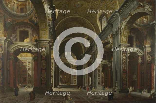 Interior of the Basilica of Saint Peter in Rome, before 1742. Artist: Panini, Giovanni Paolo (1691-1765)