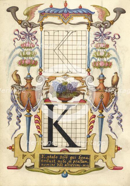 Guide for Constructing the Letter K; Mira calligraphiae monumenta, about 1591-1596. Creator: Joris Hoefnagel.