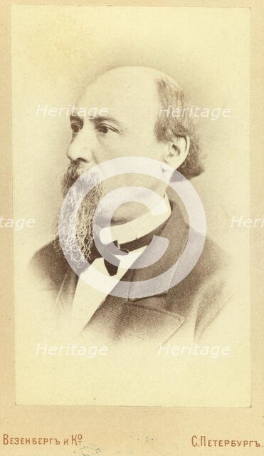 Nikolai Alekseevich Nekrasov, head-and-shoulders portrait, facing left, between 1880 and 1886. Creator: Unknown.
