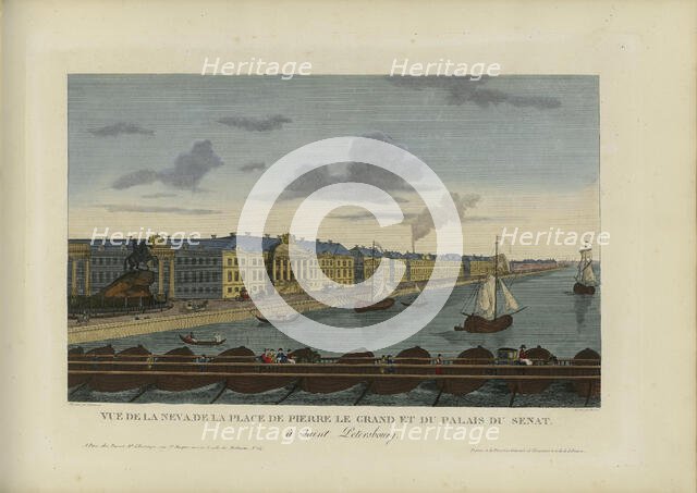 Vue de la Neva, de la place de Pierre-le-Grand et du palais du Sénat, à Saint-Pétersbourg, 1817-1824 Creator: Courvoisier-Voisin, Henri (1757-1830).