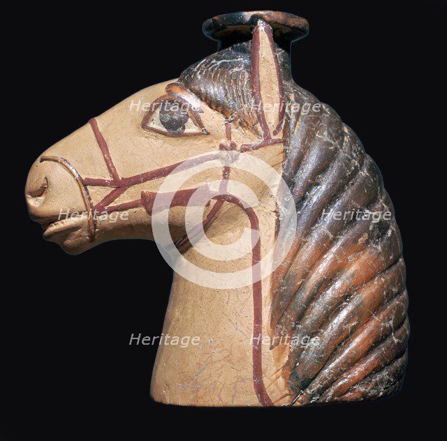Terracotta scent bottle in the shape of a horse's head. Artist: Unknown