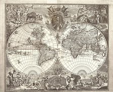 Double hemisphere map of the World, 1713. Artist: Kiprianov, Vasily Anufrievich (1669-after 1723)